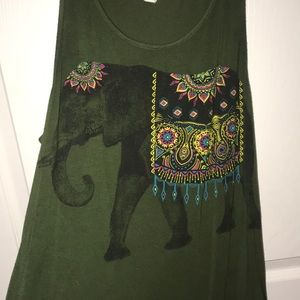 Dark green tank with elephant design